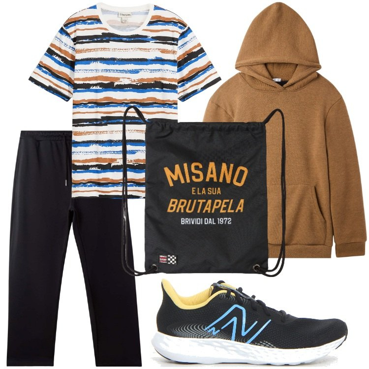 Outfit uomo - Total look #2167687. Stile Casual per Sport. Abbinamento con t-shirt, borse sportive, felpe, pantaloni sportivi, scarpe sportive.