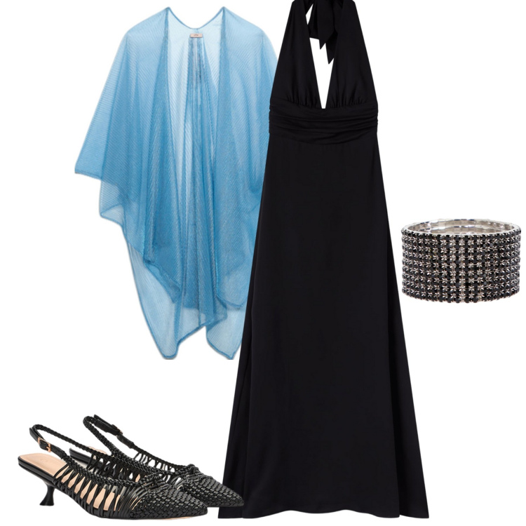 Outfit donna - Serata evento. Stile Chic per Serata fuori. Abbinamento con vestiti lunghi, braccialetti, décolleté, cappe.