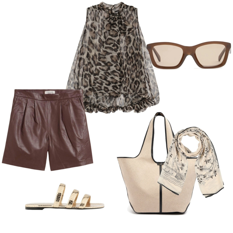Outfit donna - Lungo mare. per Mare. Abbinamento con shorts, sandali in pelle, sciarpe, camicie, occhiali da sole, borse tote.