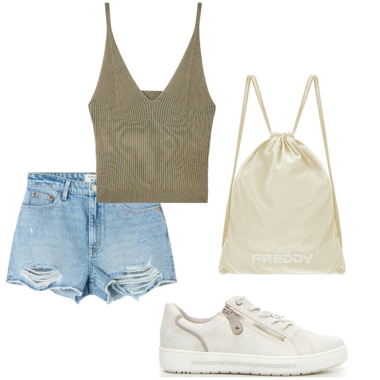 Outfit donna - Total look #2167751. Stile Casual per Tutti i giorni. Abbinamento con shorts, top, zaini, sneakers.