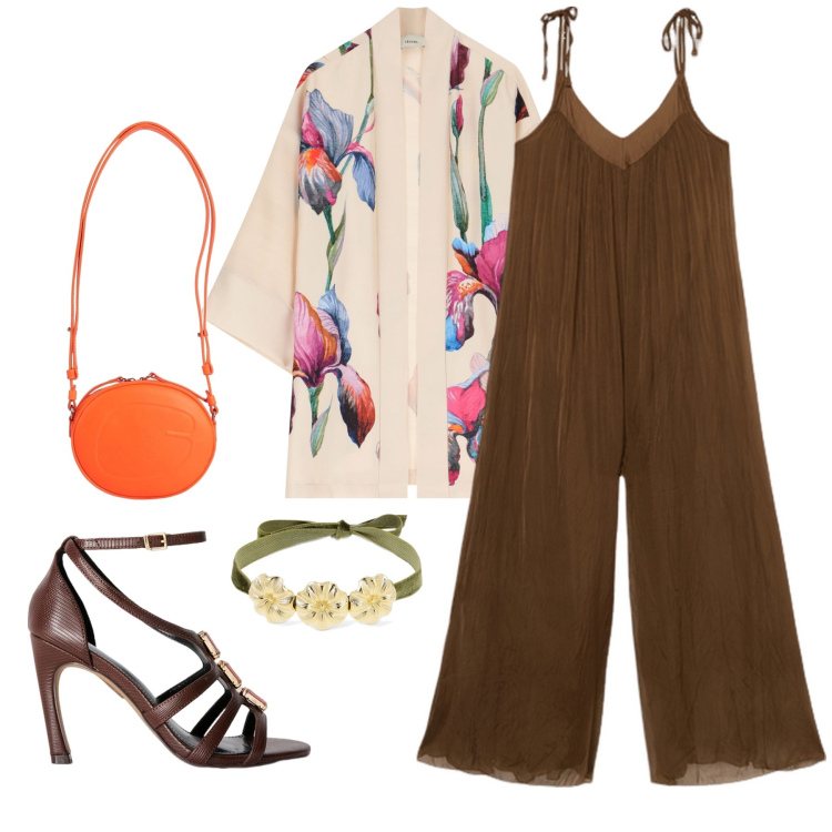 Outfit donna - Total look #2167762. Stile Etnico per Tutti i giorni. Abbinamento con borse a spalla, cappotti, collane, sandali gioiello, tute.