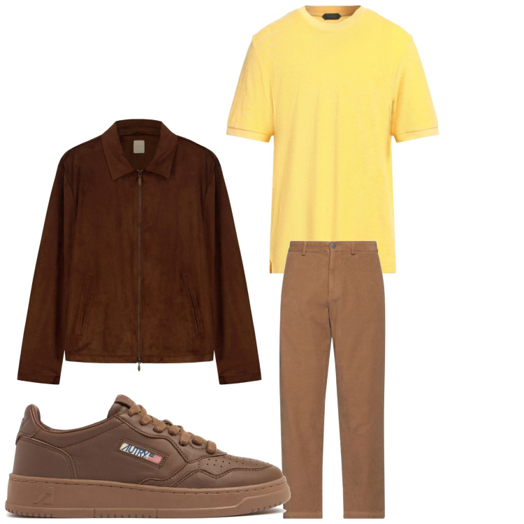 Outfit uomo - Crema e caffè. Stile Casual per Tutti i giorni. Abbinamento con pantaloni chino, t-shirt, giacche, sneakers.