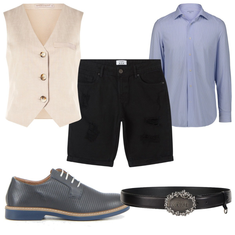 Outfit uomo - Total look #2167892. Stile Casual per Tutti i giorni. Abbinamento con cinture, bermuda, gilet, camicie, scarpe stringate.