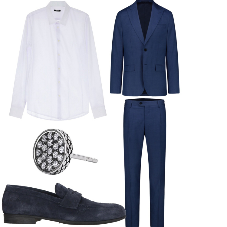 Outfit uomo - Cerimonia. Stile Business/Elegante per Cerimonia. Abbinamento con scarpe stringate, orecchini, camicie, abiti.