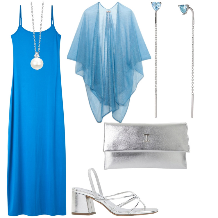 Outfit donna - Sarà una bellissima giornata. per Cerimonia. Abbinamento con sandali col tacco, vestiti lunghi, collane, orecchini, pochette, cappe.