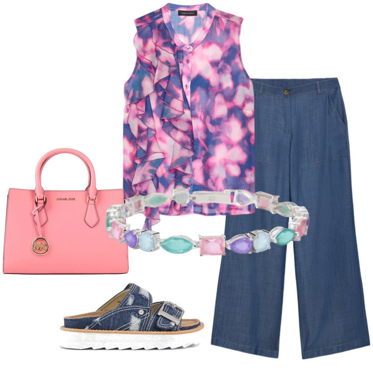 Outfit donna - Total look #2167989. Stile Casual per Tutti i giorni. Abbinamento con borse a mano, braccialetti, top, sandali, jeans.