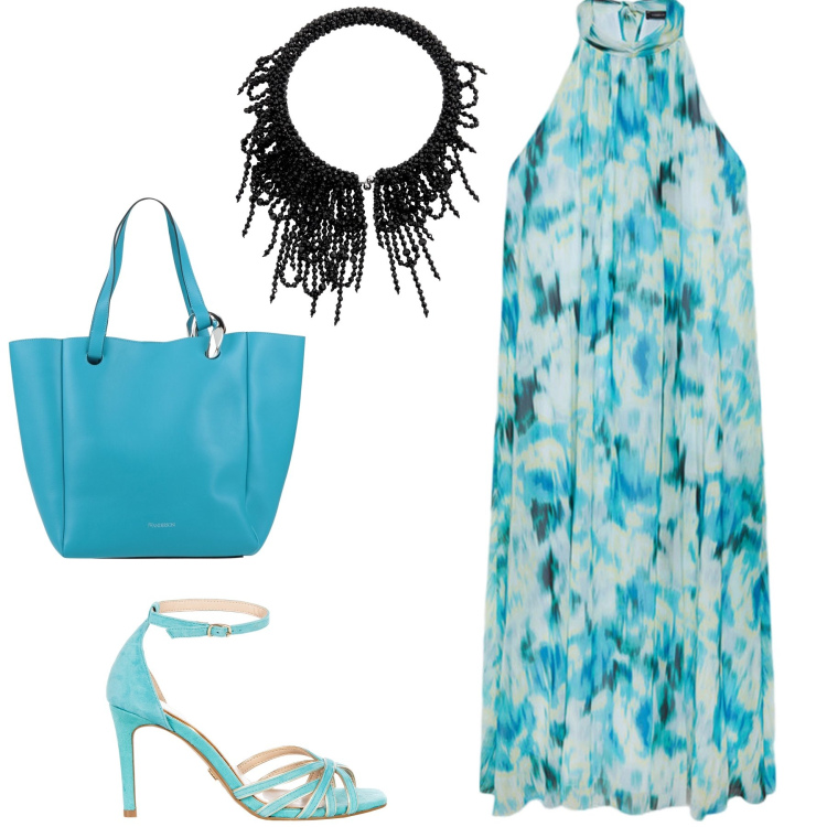 Outfit donna - Total look #2167992. Stile Glamour per Serata fuori. Abbinamento con borse a mano, sandali col tacco, vestiti lunghi, collane.