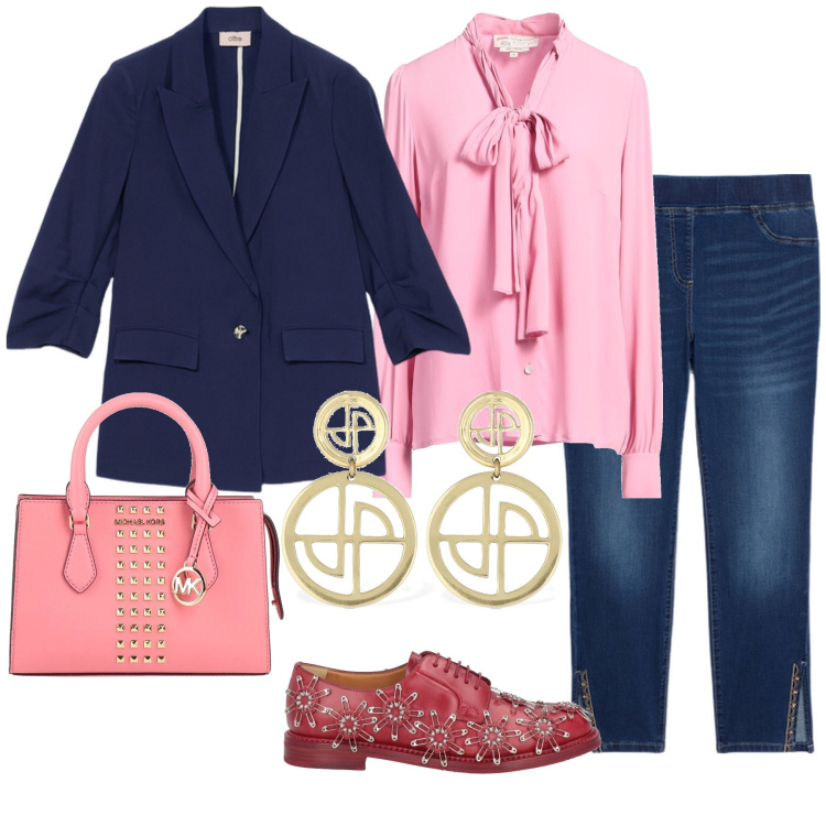 Outfit donna - Total look #2167998. Stile Casual chic per Tutti i giorni. Abbinamento con borse a mano, scarpe stringate, camicie, jeggings, orecchini, blazer.