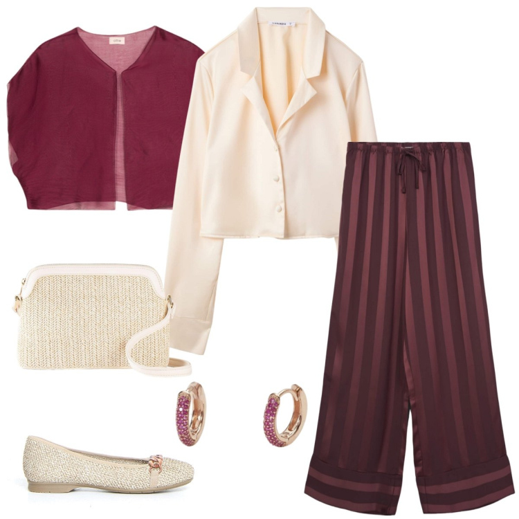 Outfit donna - Satin. Stile Casual chic per Tutti i giorni. Abbinamento con borse a tracolla, camicie, pantaloni, orecchini, ballerine, blazer.