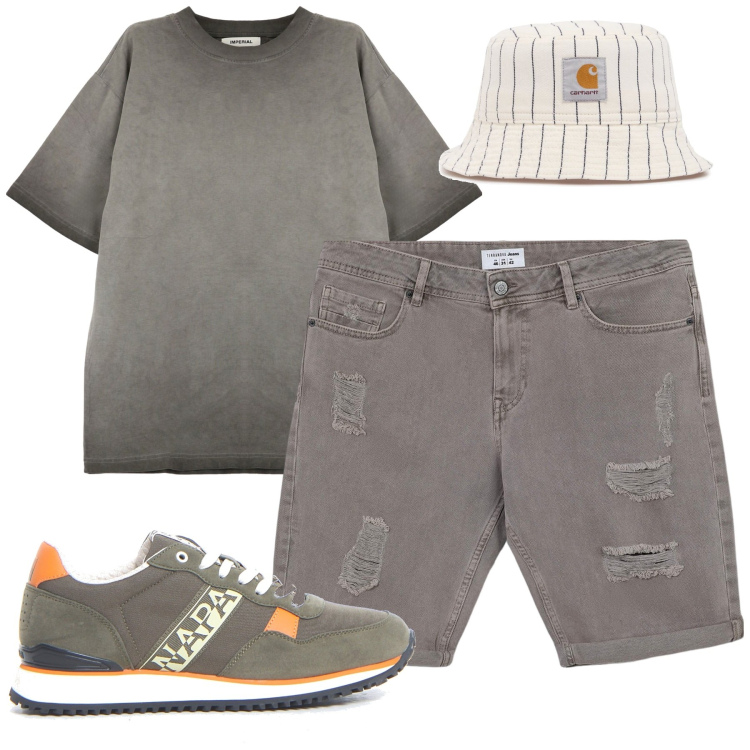 Outfit uomo - Total look #2168026. Stile Casual per Tutti i giorni. Abbinamento con bermuda, t-shirt, sneakers, cappelli.