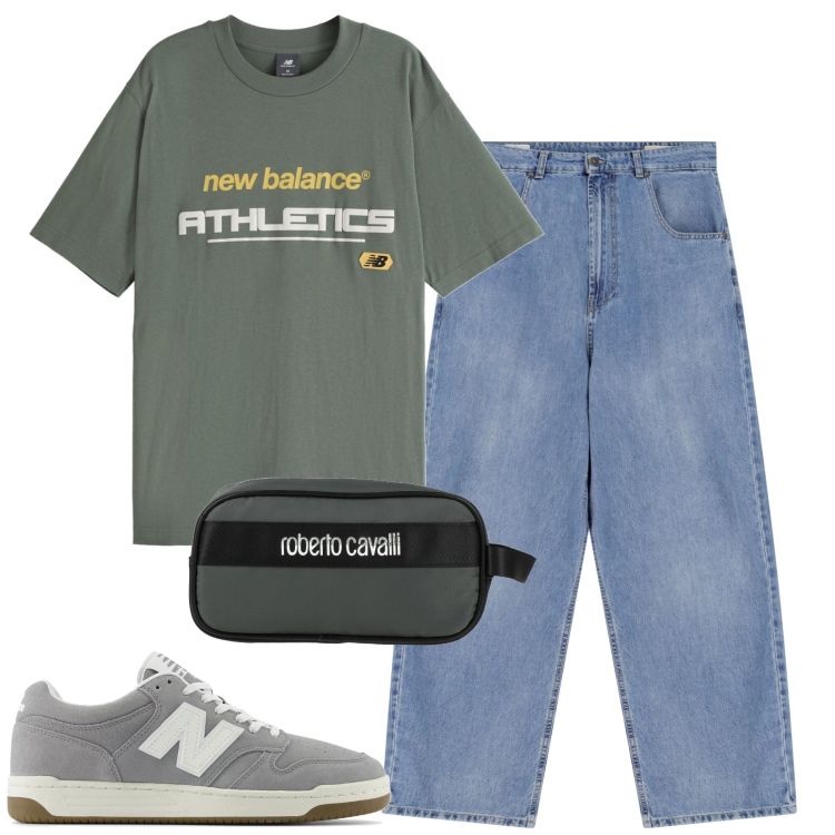 Outfit uomo - Total look #2168044. Stile Casual per Tutti i giorni. Abbinamento con borse sportive, t-shirt, sneakers, jeans.