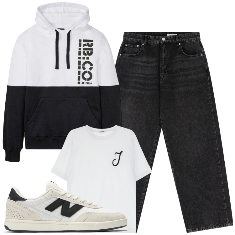 Outfit uomo - La felpa per la sera. Stile Casual per Tutti i giorni. Abbinamento con felpe con cappuccio, sneakers, t-shirt, jeans dritti.