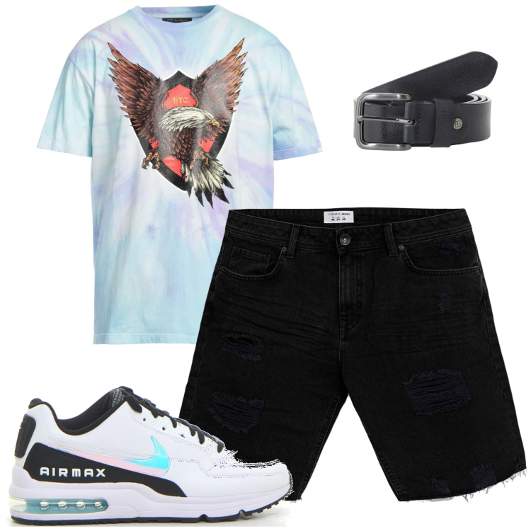 Outfit uomo - City. Stile Casual per Tutti i giorni. Abbinamento con t-shirt, bermuda, cinture, sneakers.
