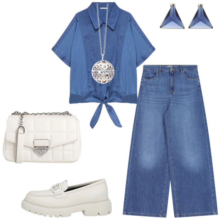 Outfit donna - Total look #2168110. Abbinamento con borse a tracolla, orecchini, mocassini, collane, jeans, camicie.