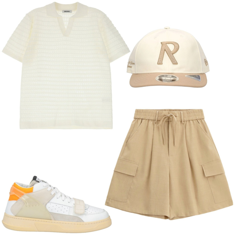 Outfit uomo - Weekend. Stile Casual per Tutti i giorni. Abbinamento con sneakers, bermuda, polo, cappelli.