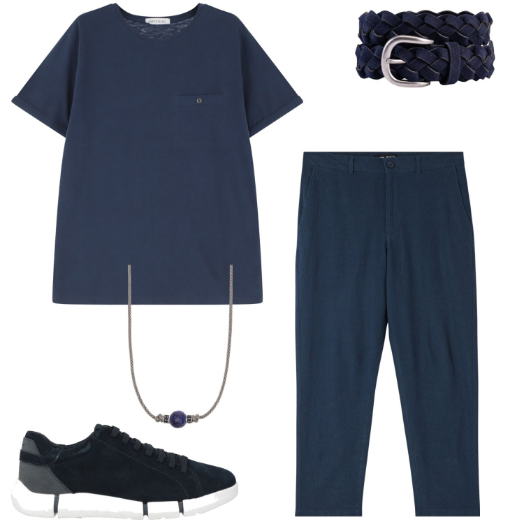 Outfit uomo - Basic style. Stile Casual per Tutti i giorni. Abbinamento con sneakers, pantaloni, collane, t-shirt, cinture.