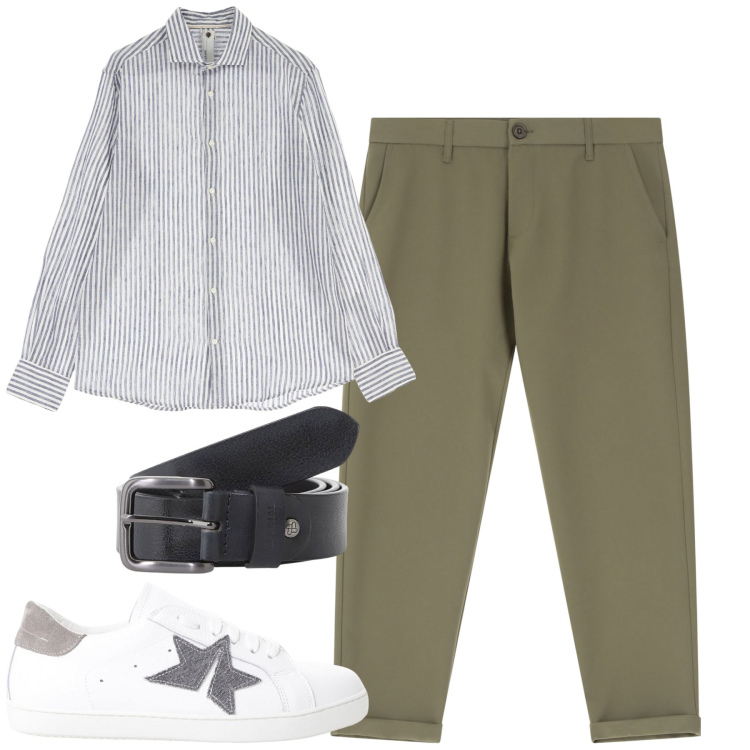 Outfit uomo - City. Stile Urban per Tutti i giorni. Abbinamento con pantaloni chino, camicie, cinture, sneakers.