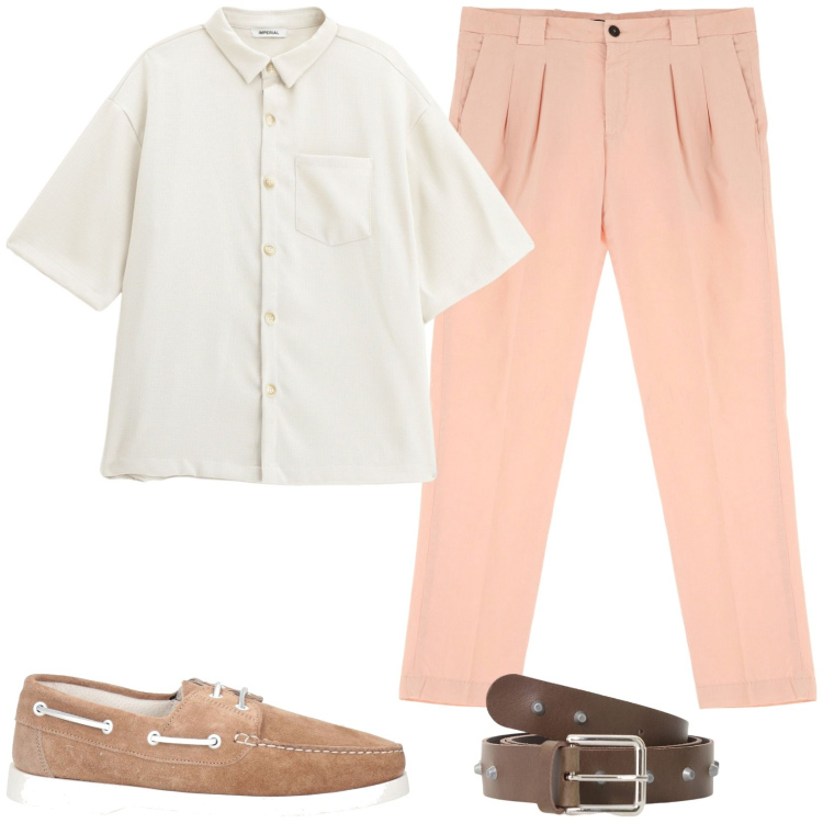 Outfit uomo - In ufficio d\'estate. Stile Casual per Ufficio. Abbinamento con scarpe stringate, cinture, pantaloni, camicie a manica corta.