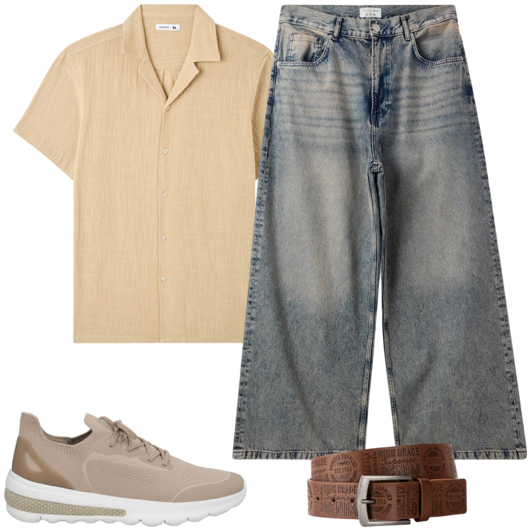 Outfit uomo - Easy look. Stile Casual per Tutti i giorni. Abbinamento con cinture, sneakers, camicie a manica corta, jeans.