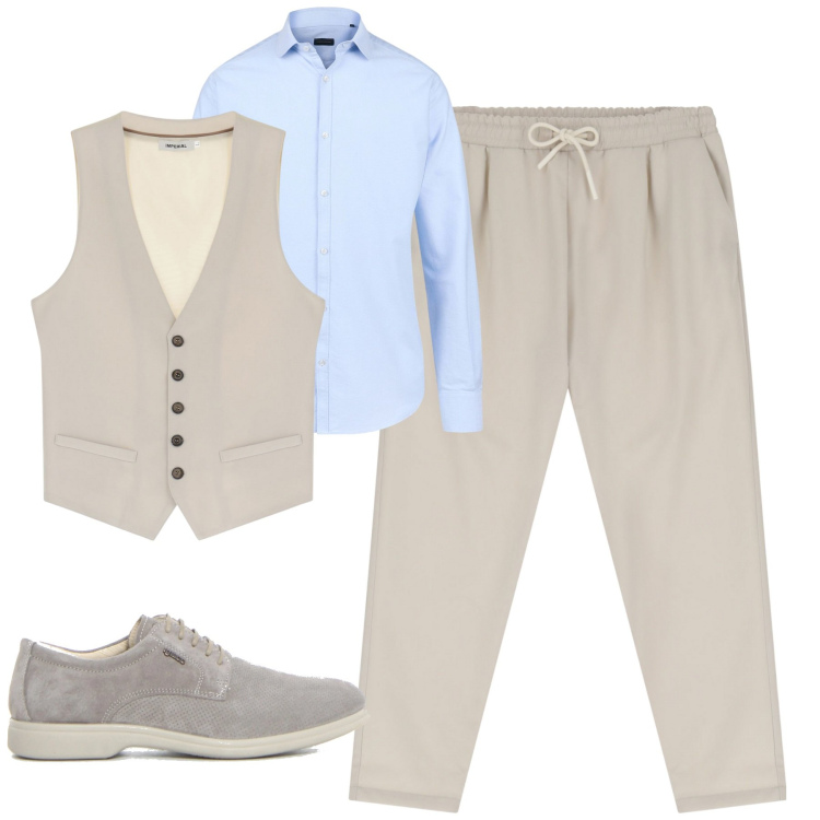 Outfit uomo - In ufficio. Stile Business/Elegante per Ufficio. Abbinamento con pantaloni, gilet, camicie, scarpe stringate.