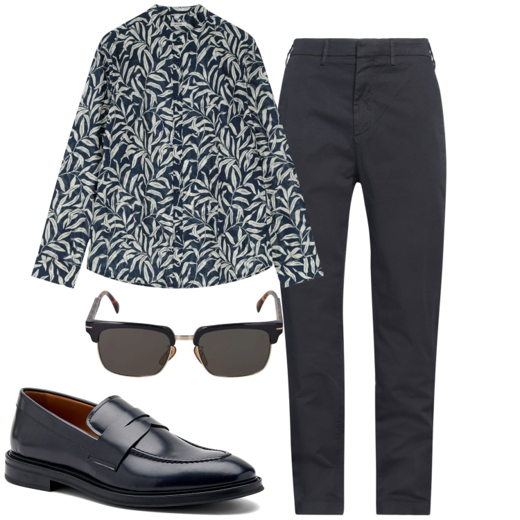 Outfit uomo - City. Stile Urban per Tutti i giorni. Abbinamento con pantaloni chino, camicie, occhiali da sole, scarpe stringate.