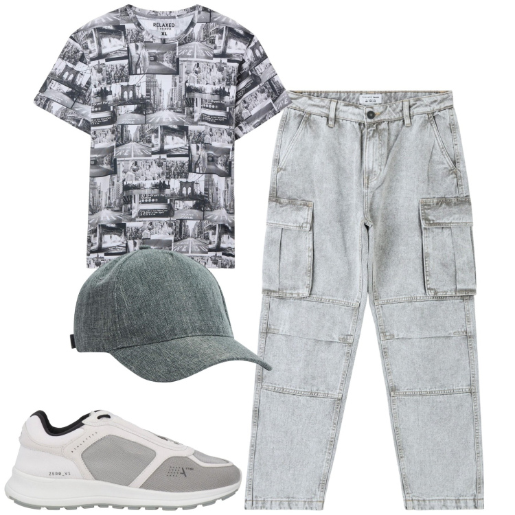 Outfit uomo - Total look #2168249. Stile Casual per Tutti i giorni. Abbinamento con sneakers, jeans, cappelli, t-shirt.
