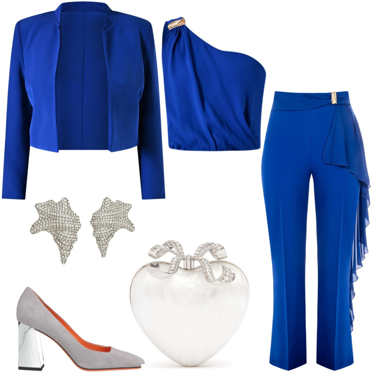 Outfit donna - In blu. Stile Chic per Cerimonia. Abbinamento con orecchini, décolleté, pantaloni, tute, blazer, pochette.