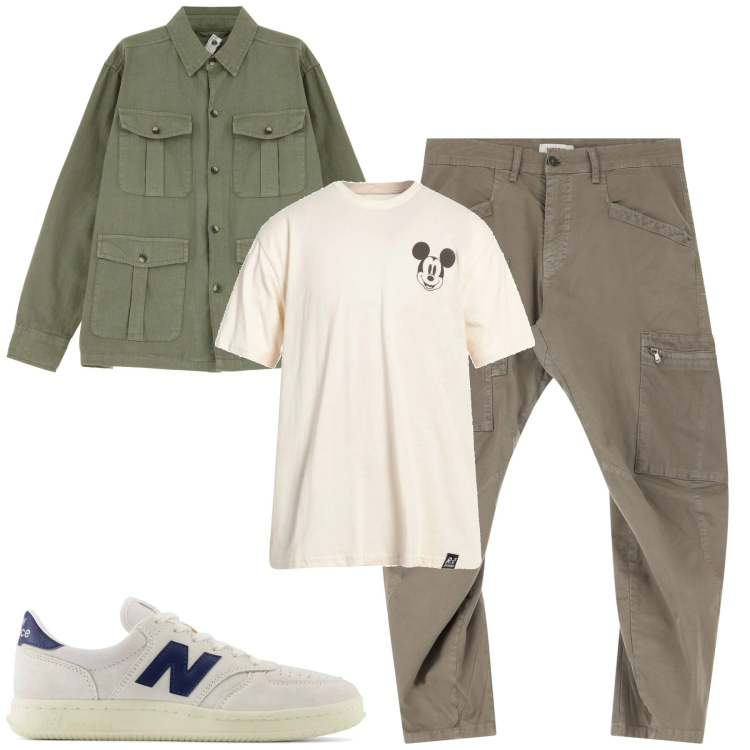 Outfit uomo - Total look #2168252. Stile Casual per Tutti i giorni. Abbinamento con t-shirt, sneakers, cappotti, pantaloni cargo.