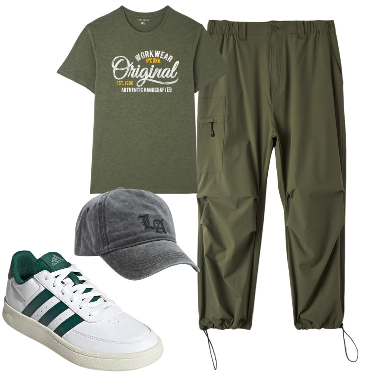 Outfit uomo - Total look #2168260. Stile Casual per Tutti i giorni. Abbinamento con pantaloni, t-shirt, cappelli, sneakers.