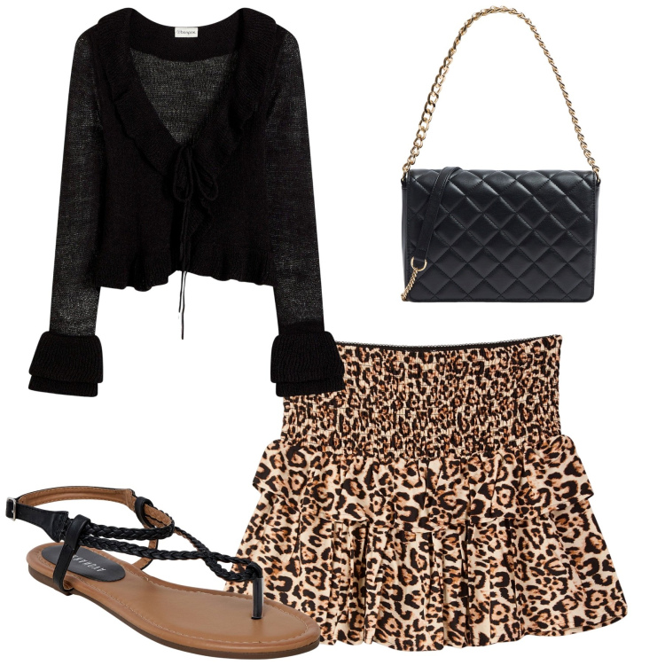 Outfit donna - Con le amiche. Stile Glamour per Tutti i giorni. Abbinamento con bluse, ciabatte, minigonne, borse a tracolla.