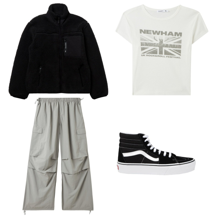 Outfit donna - Una Bro indie. Stile Urban per Scuola/Università. Abbinamento con sneakers, t-shirt, felpe, pantaloni cargo.