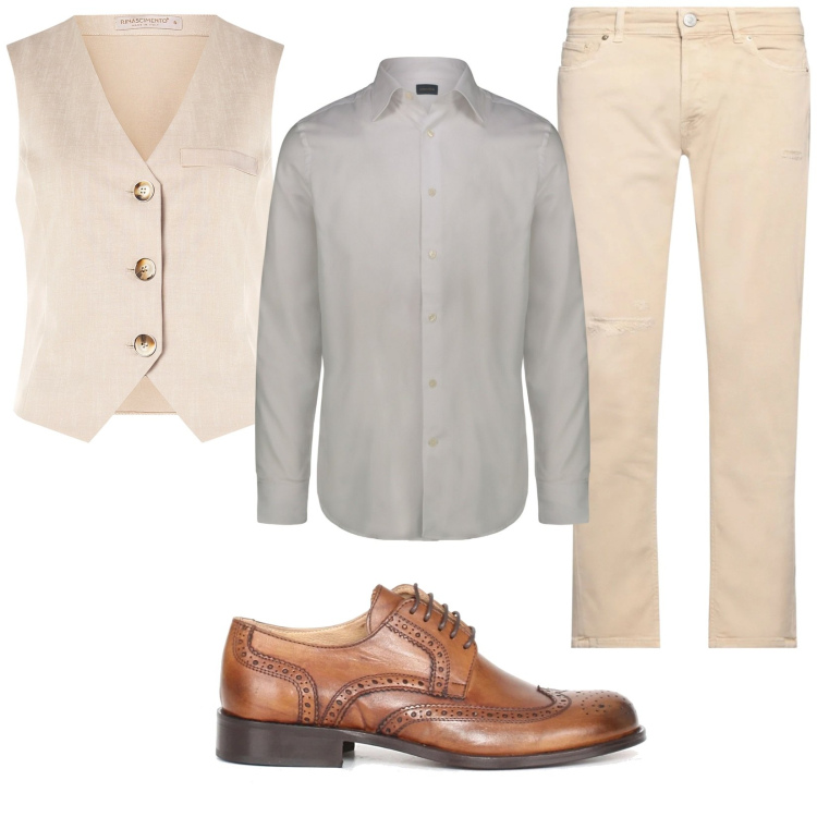 Outfit uomo - Cerimonia informale. Stile Trendy per Cerimonia. Abbinamento con pantaloni, gilet, camicie, scarpe stringate.