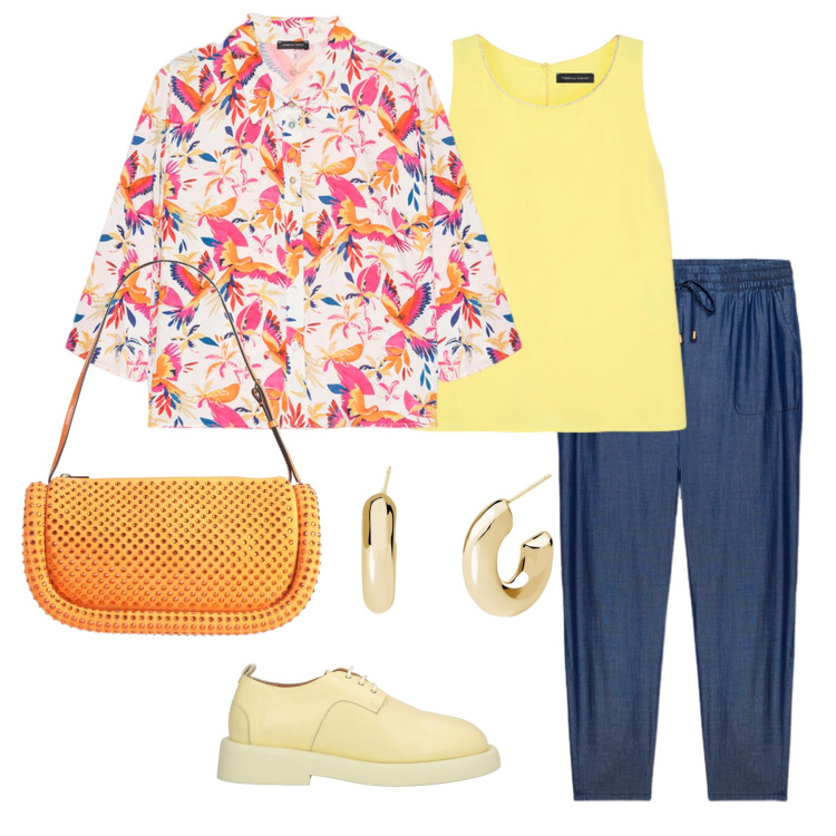 Outfit donna - Total look #2168315. Stile Casual chic per Tutti i giorni. Abbinamento con scarpe stringate, borse a mano, orecchini, jeggings, top, camicie.