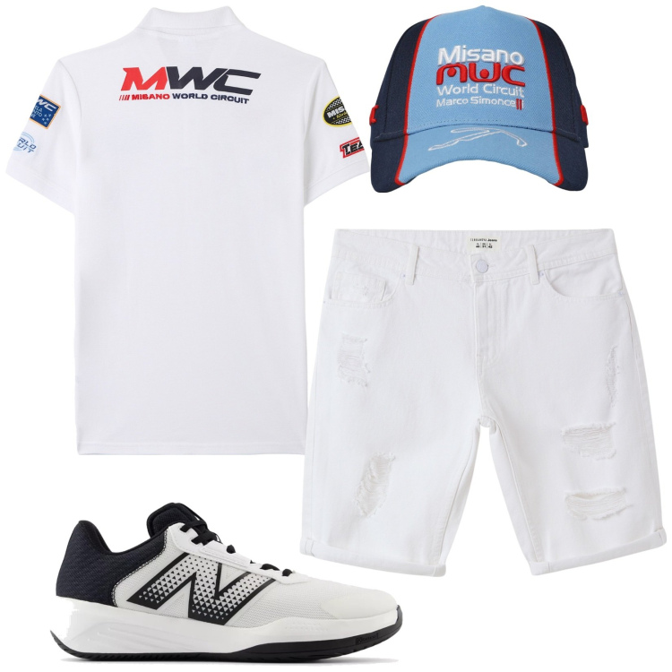 Outfit uomo - Evento sportivo. Stile Casual per Sport. Abbinamento con polo, bermuda, cappelli, sneakers.