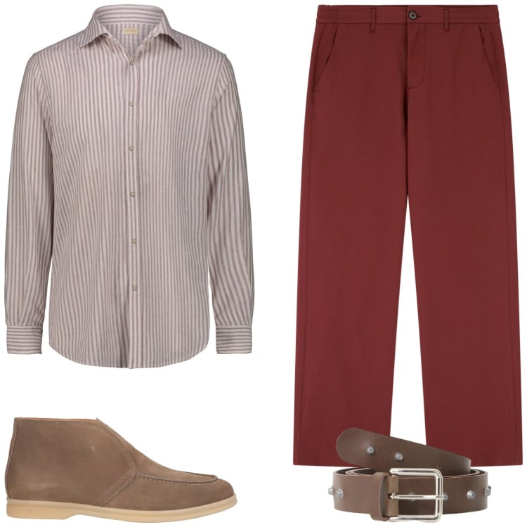 Outfit uomo - Camicia a righe. Stile Casual per Tutti i giorni. Abbinamento con stivali e stivaletti, pantaloni, cinture, camicie.
