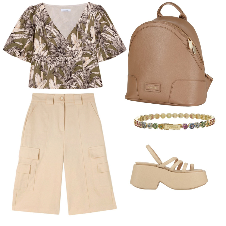 Outfit donna - Freschezza e stile. Stile Casual per Tutti i giorni. Abbinamento con ciabatte, zaini, braccialetti, bermuda, top.