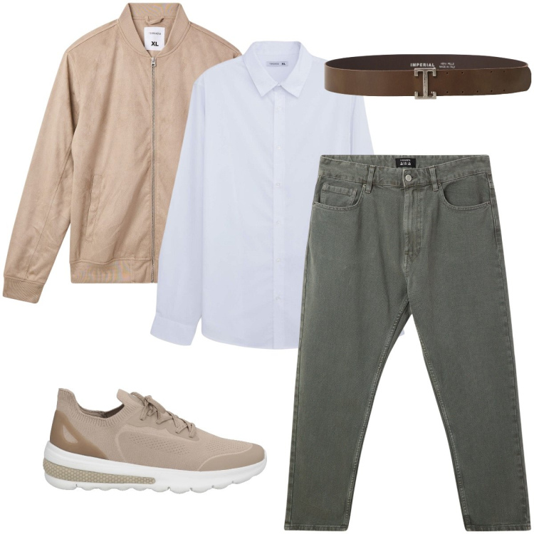 Outfit uomo - In ufficio. Stile Urban per Ufficio. Abbinamento con sneakers, pantaloni, bomber, camicie, cinture.