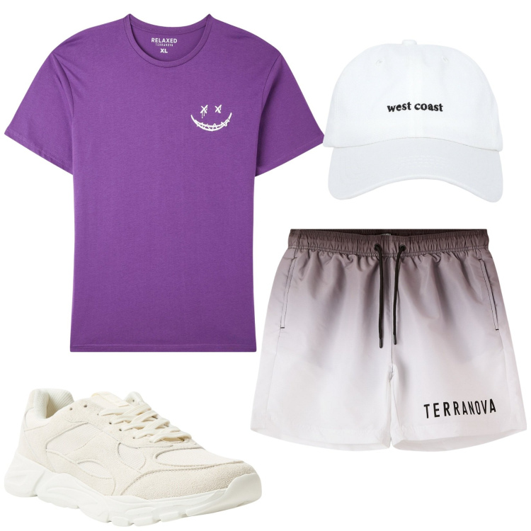 Outfit uomo - Total look #2168407. Stile Casual per Sport. Abbinamento con t-shirt, cappelli, sneakers, costumi.