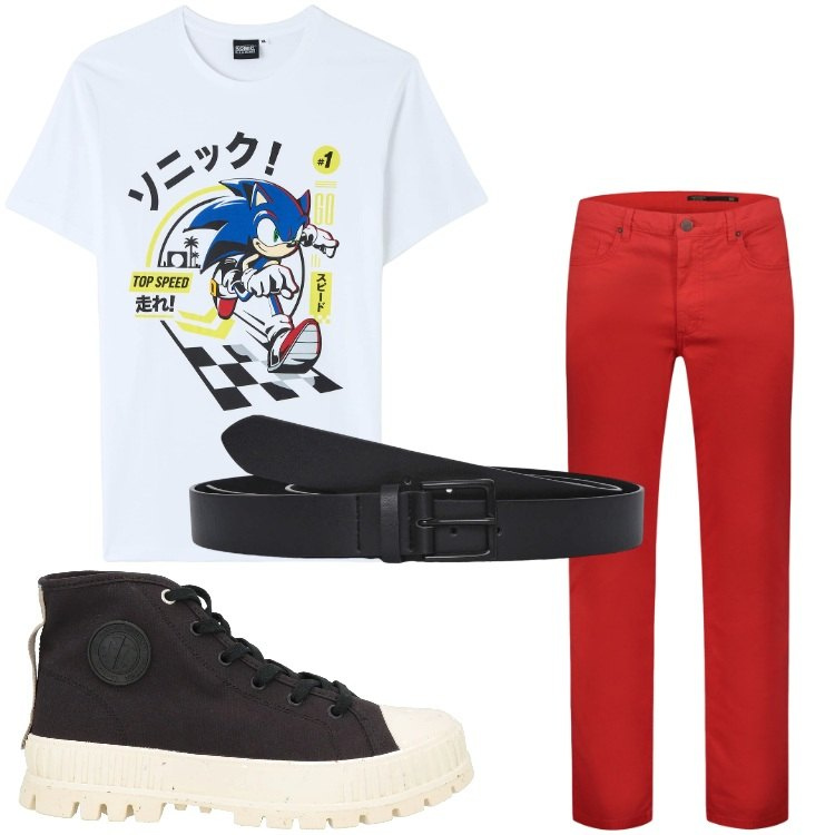 Outfit uomo - Japan mon Amour. Stile Casual per Tutti i giorni. Abbinamento con stivali e stivaletti, t-shirt, cinture, pantaloni.