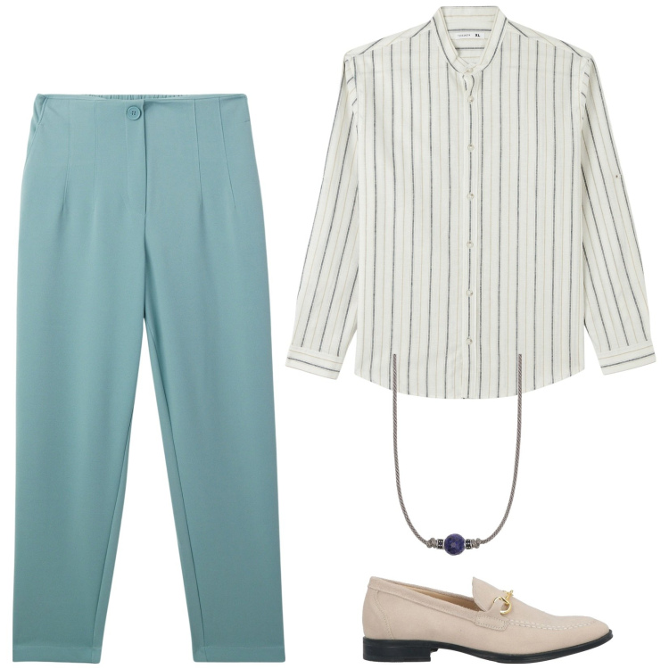 Outfit uomo - Aperitivo in terrazza. Stile Casual per Serata speciale. Abbinamento con scarpe stringate, camicie, pantaloni chino, collane.