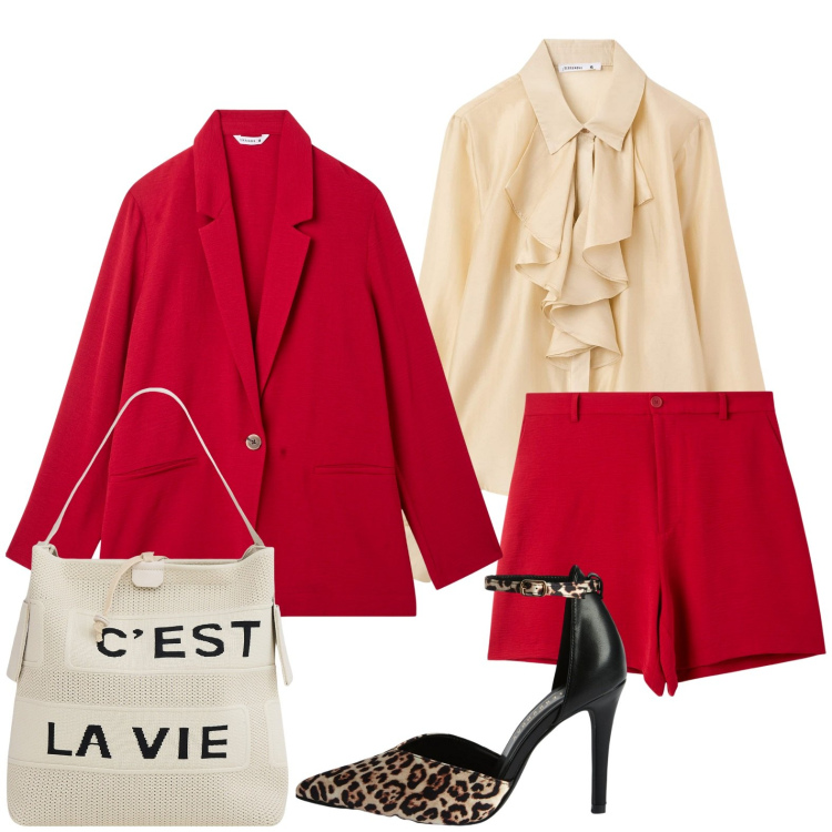 Outfit donna - Rouches strategiche e volumi romantici. Stile Romantica per Tutti i giorni. Abbinamento con décolleté, blazer, camicie, shorts, borse a mano.