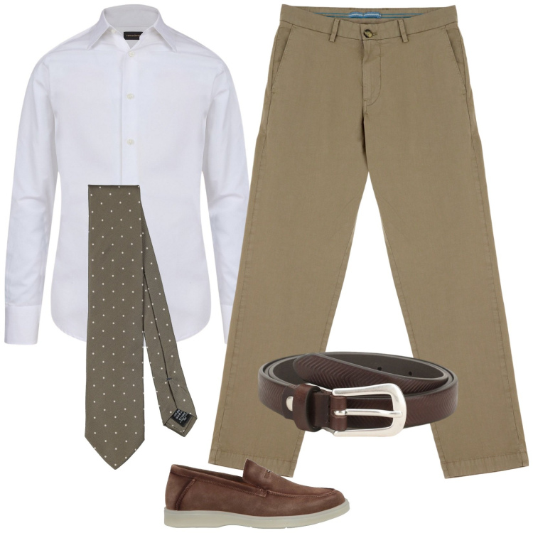 Outfit uomo - Total look #2168460. Stile Business/Elegante per Ufficio. Abbinamento con scarpe stringate, cravatte, cinture, pantaloni chino, camicie.