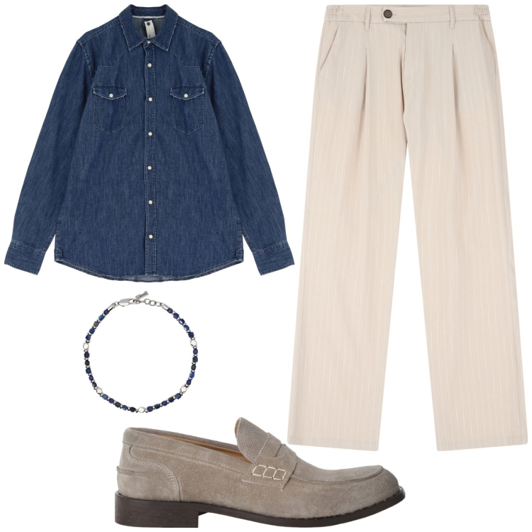Outfit uomo - Total look #2168470. Stile Casual per Tutti i giorni. Abbinamento con braccialetti, pantaloni, scarpe stringate, camicie.