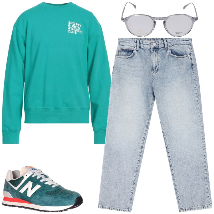 Outfit uomo - Total look #2168520. Stile Casual per Tutti i giorni. Abbinamento con felpe, jeans dritti, occhiali da sole, sneakers.