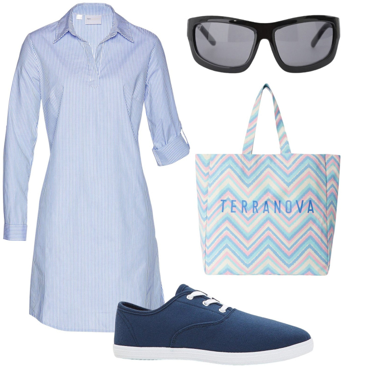 Outfit donna - Total look #2168538. Stile Basic per Ufficio. Abbinamento con sneakers, vestiti chemisier, borse tote, occhiali da sole.