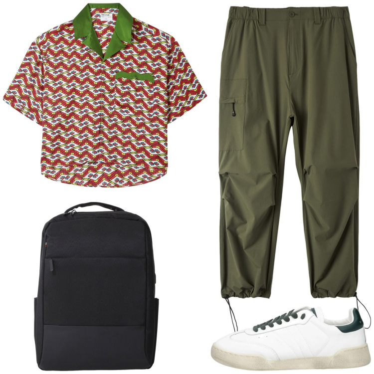 Outfit uomo - Total look #2168539. Stile Casual per Tutti i giorni. Abbinamento con sneakers, camicie a manica corta, pantaloni, borse sportive.