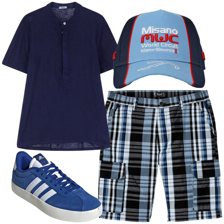 Outfit uomo - Total look #2168540. Stile Casual per Sport. Abbinamento con bermuda, cappelli, t-shirt, sneakers.