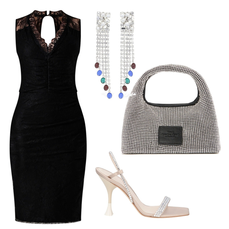 Outfit donna - Total look #2168594. Stile Chic per Cerimonia. Abbinamento con sandali in pelle, vestiti a tubino, orecchini, borse a mano.