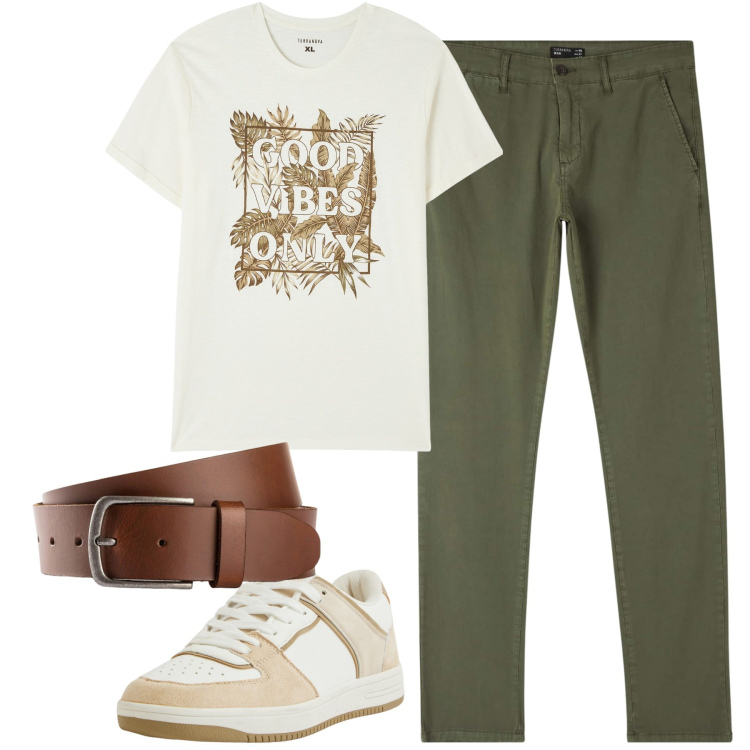Outfit uomo - Total look #2168616. Stile Casual per Tutti i giorni. Abbinamento con cinture, t-shirt, pantaloni chino, sneakers.