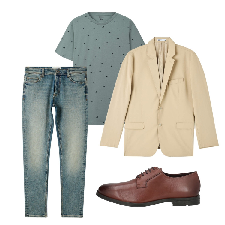 Outfit uomo - Maggio. Stile Casual per Tutti i giorni. Abbinamento con scarpe stringate, giacche, t-shirt, jeans skinny.